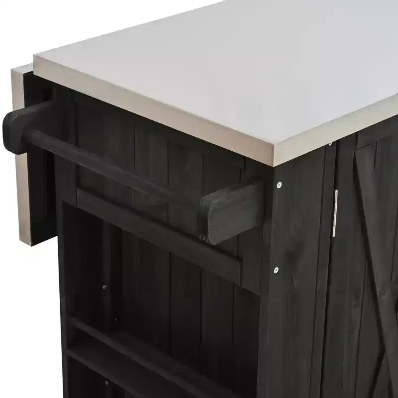 Isola per cucina da esterno in legno di abete con piano pieghevole in acciaio inox e contenitore