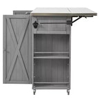 Isola per cucina da esterno in legno di abete con piano pieghevole in acciaio inox e contenitore