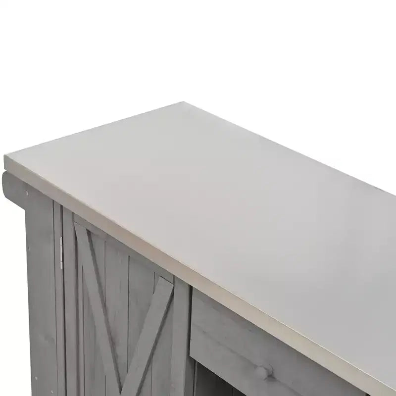 Isola per cucina da esterno in legno di abete con piano pieghevole in acciaio inox e contenitore