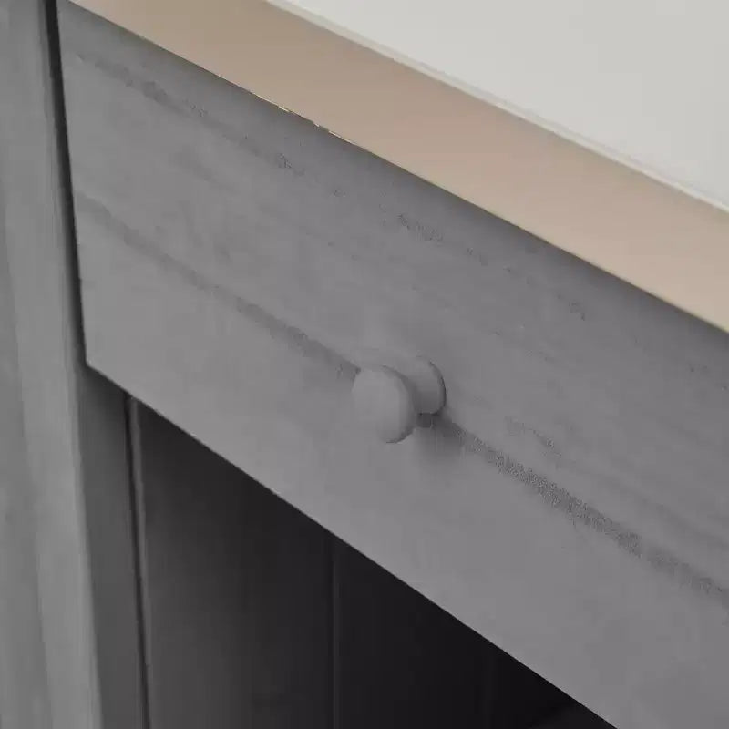 Isola per cucina da esterno in legno di abete con piano pieghevole in acciaio inox e contenitore