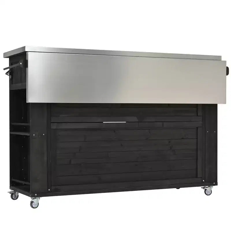Isola per cucina da esterno in legno di abete con piano pieghevole in acciaio inox e contenitore