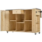 Isola per cucina da esterno in legno di abete con piano pieghevole in acciaio inox e contenitore