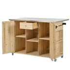 Isola per cucina da esterno in legno di abete con piano pieghevole in acciaio inox e contenitore