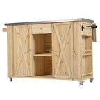 Isola per cucina da esterno in legno di abete con piano pieghevole in acciaio inox e contenitore