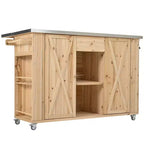 Isola per cucina da esterno in legno di abete con piano pieghevole in acciaio inox e contenitore
