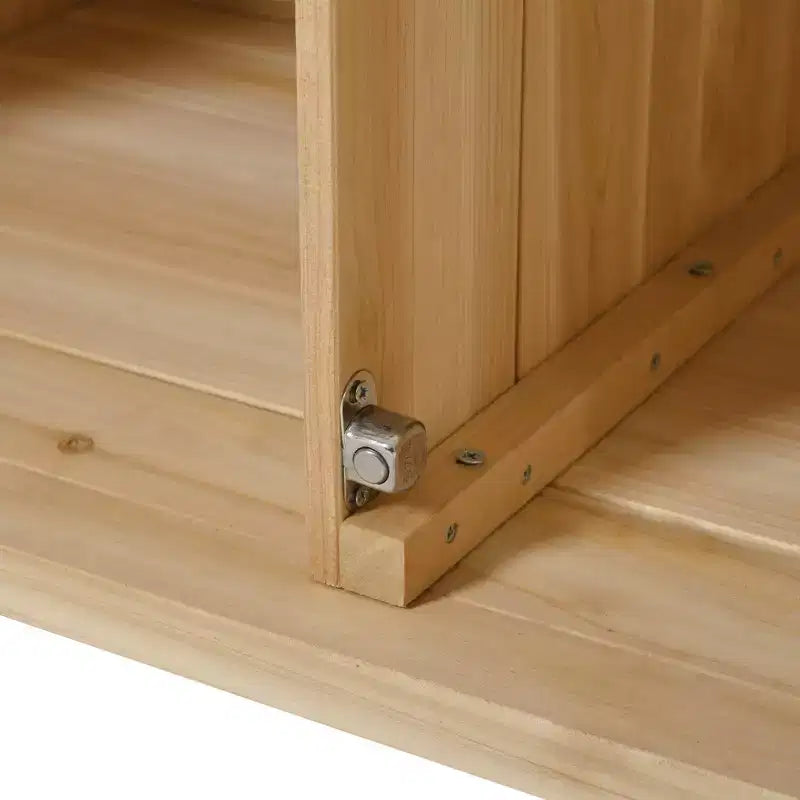 Isola per cucina da esterno in legno di abete con piano pieghevole in acciaio inox e contenitore
