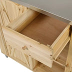 Isola per cucina da esterno in legno di abete con piano pieghevole in acciaio inox e contenitore