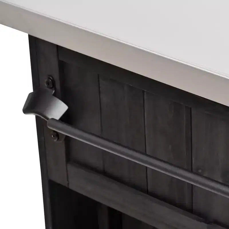 Isola per cucina da esterno in legno di abete con piano pieghevole in acciaio inox e contenitore