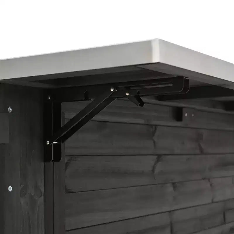 Isola per cucina da esterno in legno di abete con piano pieghevole in acciaio inox e contenitore