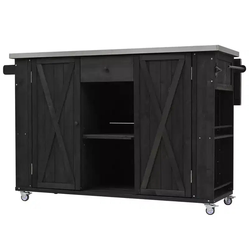 Whisen Outdoor Kitchen Island Fir Wood Kitchen Island with Stainless Steel Top