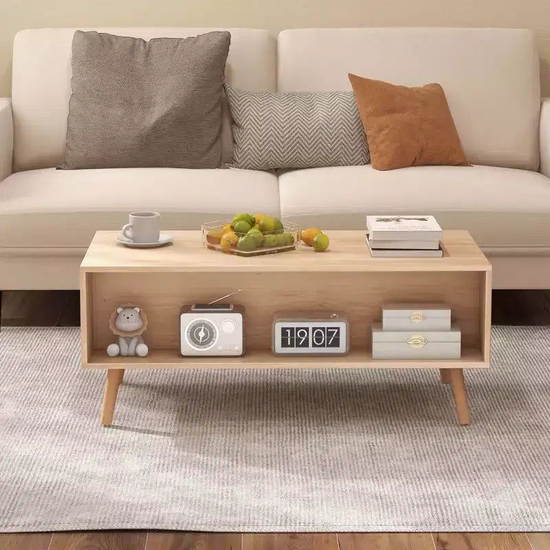 Tavolino da caffè in rattan stile bohémien con 2 cassetti portaoggetti | Moderno di metà secolo