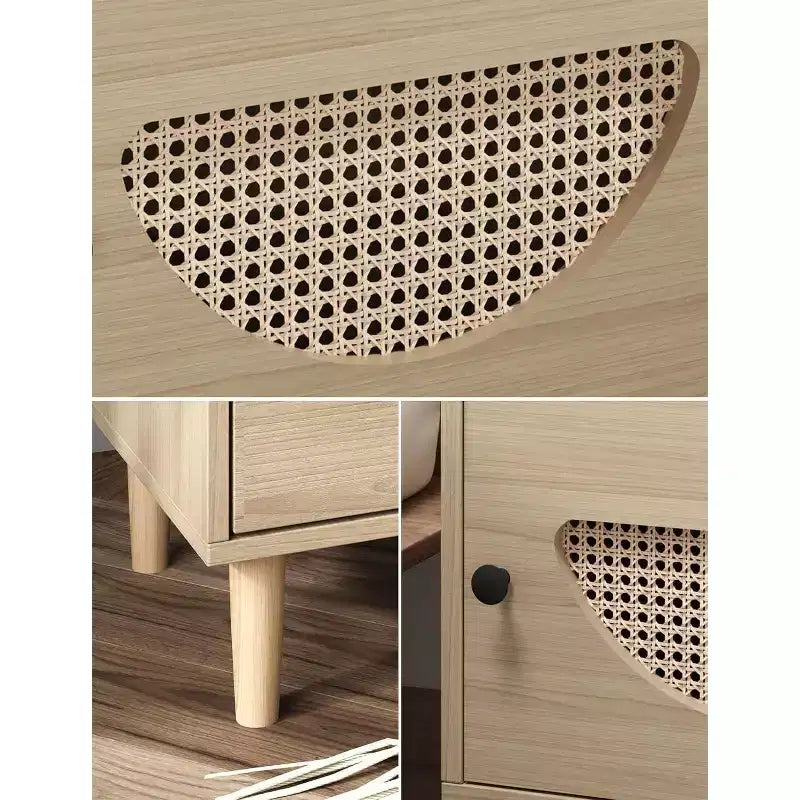 Comodino Bohemien in Rattan con Stazione di Ricarica | USB e Type-C | Gambe in Legno Massello