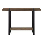 HomeRoots 47 Brown and Black Wood and Metal Distressed Sled Console Table With Shelf