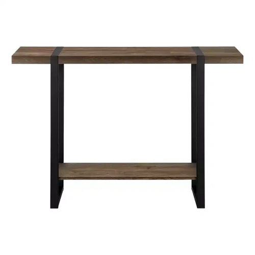 HomeRoots 47 Brown and Black Wood and Metal Distressed Sled Console Table With Shelf