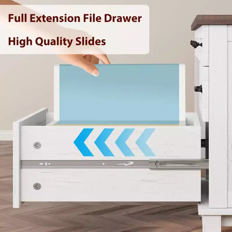Scrivania Direzionale da 136 cm con 4 Cassetti, Scrivania Rustica per Ufficio Domestico con Mobile Archivio, Scrivania da Computer in Legno per Studio, Tavolo da Conferenza