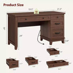 Scrivania Direzionale da 136 cm con 4 Cassetti, Scrivania Rustica per Ufficio Domestico con Mobile Archivio, Scrivania da Computer in Legno per Studio, Tavolo da Conferenza