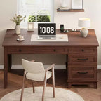 53.5 Executive Desk with 4 Drawers, Farmhouse Home Office Desk with File Cabinet, Wooden Computer Writing Desk for Study, Conference Table