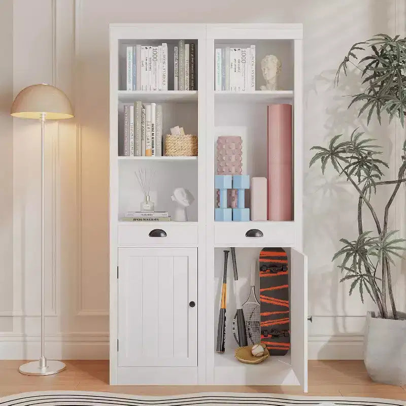 Libreria alta 71" con armadietto, Libreria a 3 ripiani e armadietto, Credenza, Libreria moderna per soggiorno, ufficio