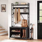 Shoe Rack for Closet, 36.41 Hall Tree with Shoe Storage Bench, 3 in 1 Hallway / Entryway Bench with Coat Rack & Wall Rack 8 Hooks, Industrial Bench