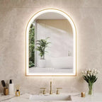 Specchio da Bagno a LED ad Arco, Specchio da Bagno Oro, Anti-Appannamento, Specchio da Parete, Luminosità Dimmerabile, 3 Temperature di Colore