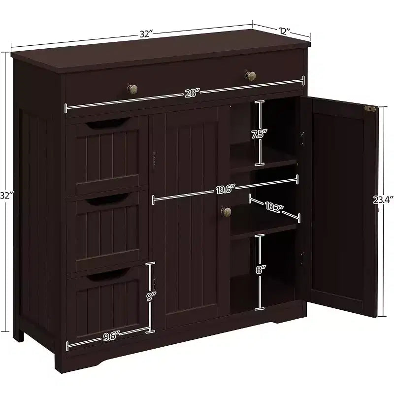 Mobiletto da bagno autoportante, pratico mobiletto con 4 cassetti e 2 ante