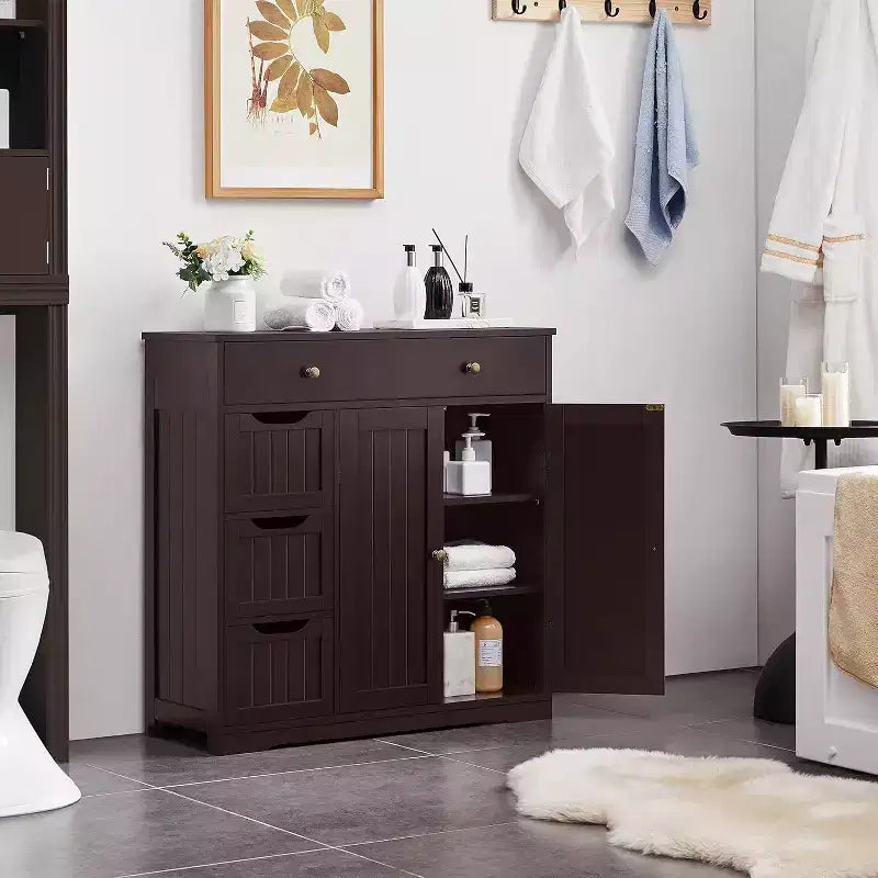 Mobiletto da bagno autoportante, pratico mobiletto con 4 cassetti e 2 ante