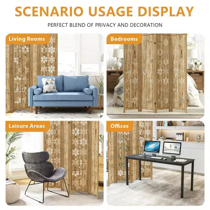 Divisorio pieghevole in legno a 4 ante da 170 cm | Schermo per la privacy a persiana in paulownia