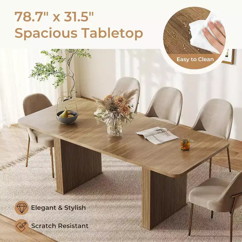Tavolo da Pranzo Allungabile per 6-10 Persone | Venatura del Legno Doppio Basamento | 160-200 cm