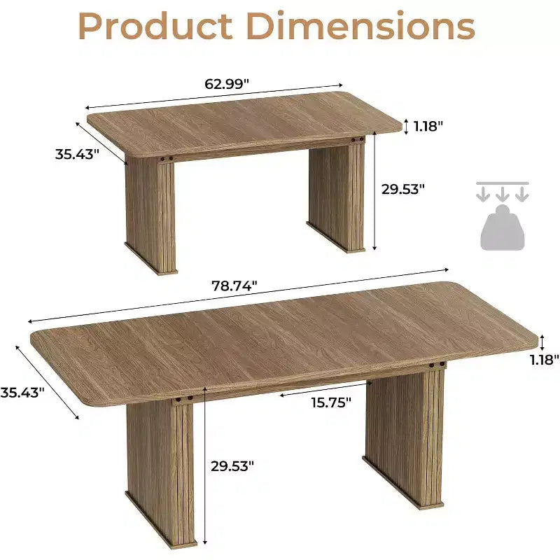 Tavolo da Pranzo Allungabile per 6-10 Persone | Venatura del Legno Doppio Basamento | 160-200 cm
