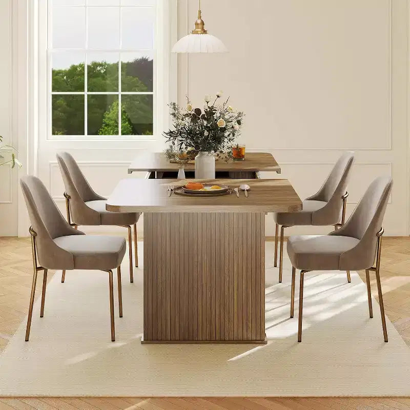 Tavolo da Pranzo Allungabile per 6-10 Persone | Venatura del Legno Doppio Basamento | 160-200 cm