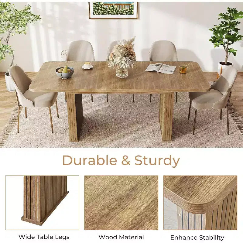 Tavolo da Pranzo Allungabile per 6-10 Persone | Venatura del Legno Doppio Basamento | 160-200 cm