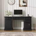 Dyonery Wood Home Office Desk with Charging Station 60 Farmhouse Executive Desk with Drawer/File Drawer/Storage Cabinet,Rustic Computer Writing Desk