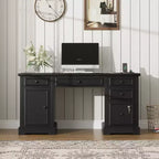 Dyonery Wood Home Office Desk with Charging Station 60 Farmhouse Executive Desk with Drawer/File Drawer/Storage Cabinet,Rustic Computer Writing Desk