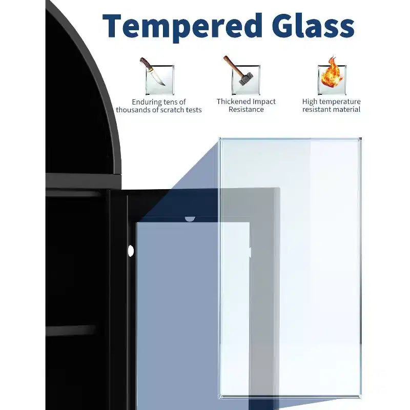Mobile moderno ad arco in metallo da 72,8" con ante in vetro e 2 ripiani regolabili