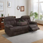 MAYEERTY Reclining Sofa, 3-Seat Non-Pilling Breathable Fabric Recliner with Flip-Up Cup-Holder Board for Living Room, Brown