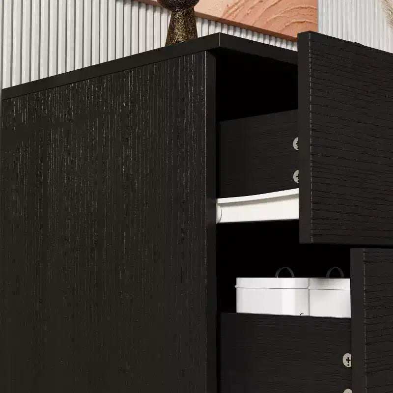 Comodino grande con 3 cassetti e dettagli in metallo dorato | MDF bianco
