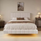 Okak Stylish Design Boucle Floating Bed Frame with Upholstered Headboard,Modern Minimalsit Master Bedroom Bed for You