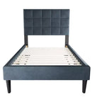 Letto a piattaforma singolo imbottito in velluto con doghe in legno | Letto singolo moderno