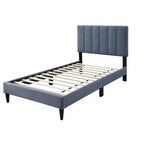 Letto a piattaforma singolo imbottito in velluto con doghe in legno | Letto singolo moderno
