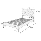 Letto a piattaforma singolo imbottito in velluto con doghe in legno | Letto singolo moderno