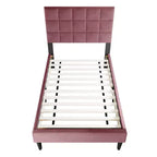 Letto a piattaforma singolo imbottito in velluto con doghe in legno | Letto singolo moderno
