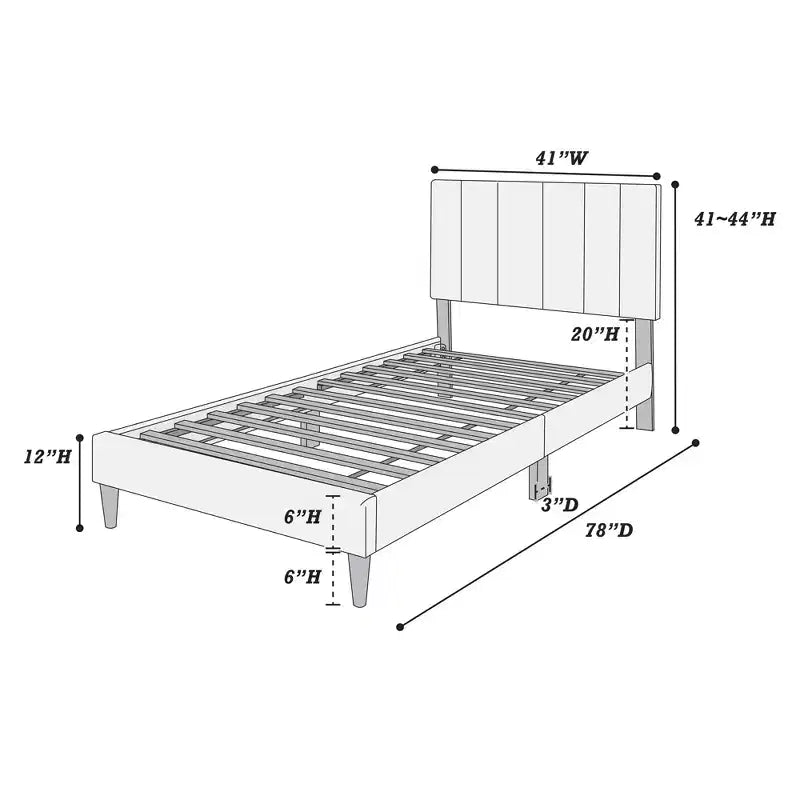 Letto a piattaforma singolo imbottito in velluto con doghe in legno | Letto singolo moderno