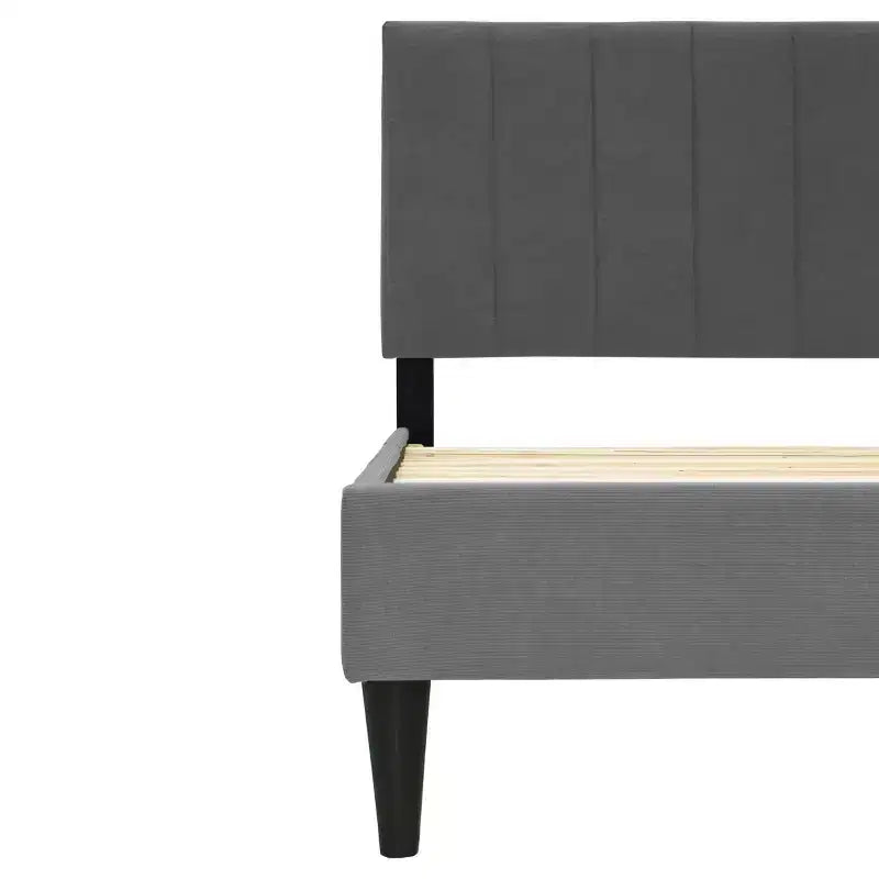 Letto a piattaforma singolo imbottito in velluto con doghe in legno | Letto singolo moderno
