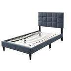 Letto a piattaforma singolo imbottito in velluto con doghe in legno | Letto singolo moderno