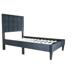 Letto a piattaforma singolo imbottito in velluto con doghe in legno | Letto singolo moderno