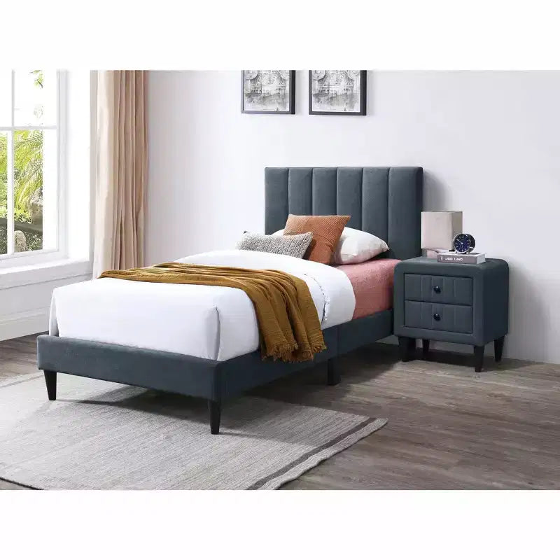 Okak Twin-Size Velvet Upholstered Platform Bed with Wooden Slatted Frame,Modern Small Single Bed for Bedroom,Kids Room