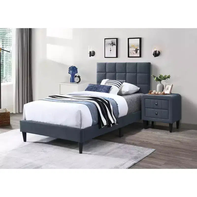 Letto a piattaforma singolo imbottito in velluto con doghe in legno | Letto singolo moderno