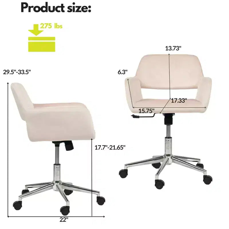 Sedia da scrivania Mid-Back in Velluto con Altezza Regolabile e Rotazione a 360° | Rosa Cipria