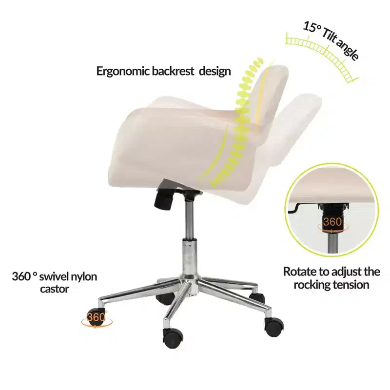 Sedia da scrivania Mid-Back in Velluto con Altezza Regolabile e Rotazione a 360° | Rosa Cipria