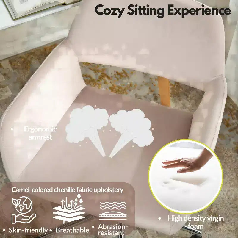 Sedia da scrivania Mid-Back in Velluto con Altezza Regolabile e Rotazione a 360° | Rosa Cipria